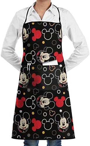 HYHACZX Disney Mickey Mouse Edge Apron Pocket Resistant with 2 Pockets Cooking Kitchen Aprons for Women Men Chef