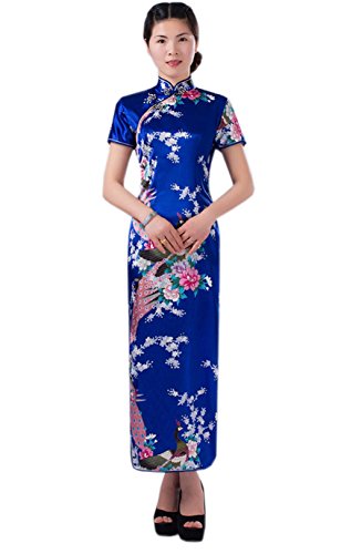 Women vintage peacock short sleeve long qipao dress chinese cloth…