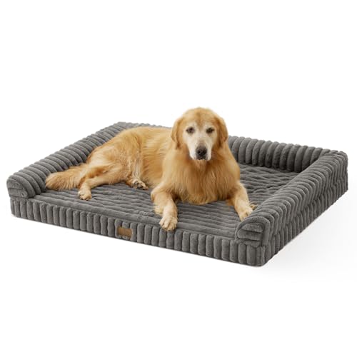 COZY KISS Orthopaedic Dog Bed Extra Large 120 x 88 x 17 cm – Soft Faux Fur Sofa Bed, Memory Foam in Honeycomb, Ergonomic Cushion, Removable, Washable, Grey, XXL