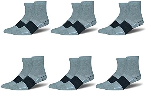 WARBOYS Men's Sports Hiking Training Compression Grey Color Crew Socks For Cycling Running Trekking 6 Packs