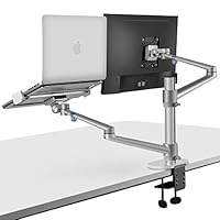 viozon Monitor and Laptop Mount, 2-in-1 Adjustable Dual Monitor Arm Desk Mounts，Single Desk Arm Stand/Holder for 17 to 32 Inch LCD Computer Screens, Extra Tray Fits 12 to 17 inch Laptops (Silver)