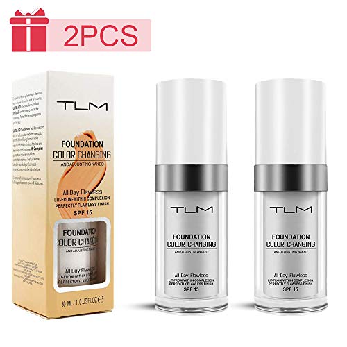 (2Pcs) TLM Colour Changing Fondation Makeup Concealer Full Coverage Cream Flawless Base Nude Face Liquid makeup foundation Cover Concealer Changing Warm Skin Tone Moisturizing Cover for Women&Girls - Thumbnail 7