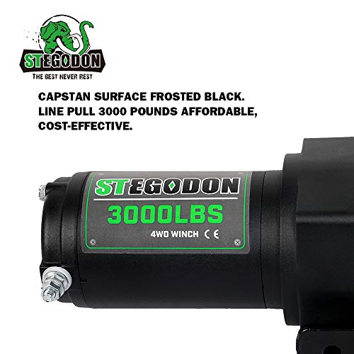 STEGODON 3000 lb. Load Capacity Electric Winch,12V Synthetic Rope Winch with Wireless Handheld Remote and Wired Handle,Waterproof IP67 Electric Winch with Hawse Fairlead(All Black) - Image 4