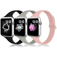 Merlion Compatible with Apple Watch Band 38mm 42mm 40mm 44mm for Women/Men,(3 Pack) Soft Silicone Thin Narrow Replacement Slim Bands for iWatch Series 4/3/2/1