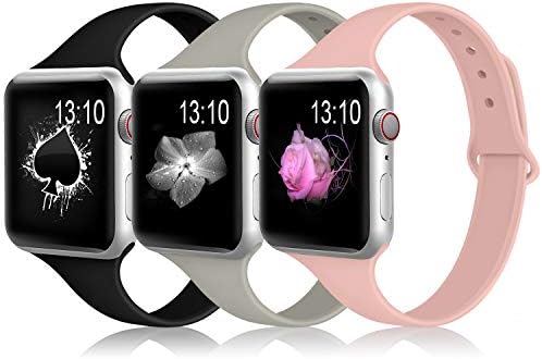 Merlion Compatible with Apple Watch band 38mm 42mm 40mm 44mm for Women/Men,(3 Pack) Soft Silicone Thin Narrow Replacement slim Bands for iWatch Series 4/3/2/1