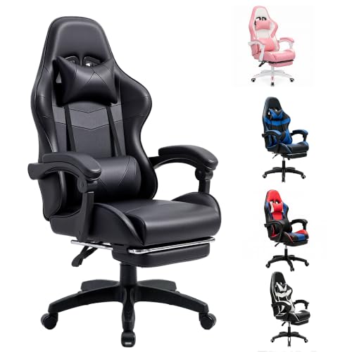 J.M.-Deco Black Gaming and Office Chair-Big and Tall Ergonomic Comfy Desk Chair