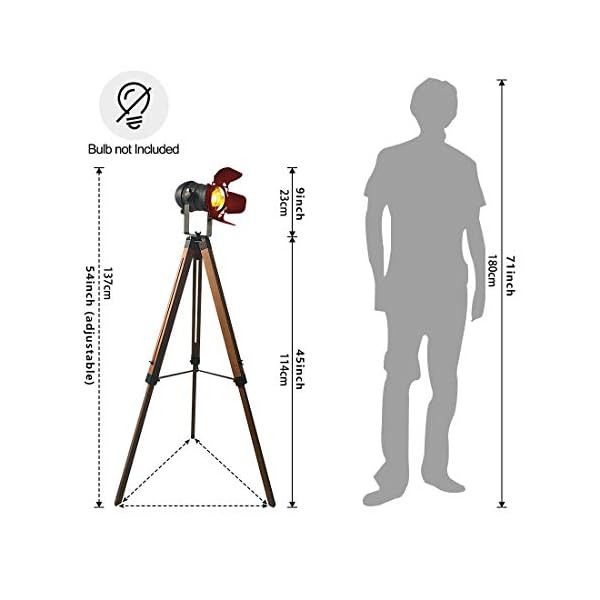 Barcelona LED Vintage Stehleuchte Tripod Stehlampe Deckenfluter im Cinema Stil, mit Dreifuß aus Holz Stativ Holz… – Bild 8