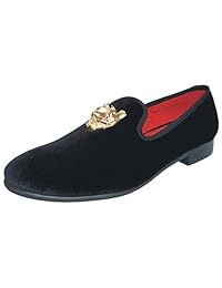 Justar - Mocasines de terciopelo negro para hombre con hebilla dorada