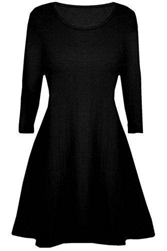 Kids Plain Long Sleeve Stretchy A Line Skater Girls Swing Dress Top 5-13 Years