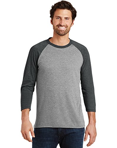 District Made Men's Perfect Tri 3/4-Sleeve Raglan DM136 Black Frost/Grey Frost Large