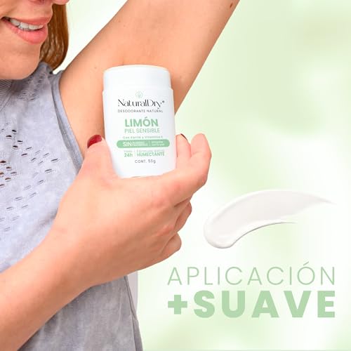 NaturalDry - Piel Sensible para toda la familia- Desodorante natural SIN Bicarbonato de Sodio - Para hombre y mujer - No obstruye los poros - Sin Aluminio - Sin Parabenos - Elimina el mal olor - Limón - Deodorant en barra (1 unidad)