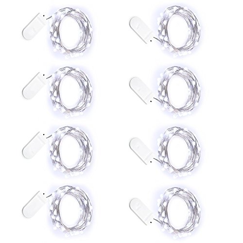Pack of 8 PCS 3.3ft/1m 20 Micro Starry LED Copper Wire Fairy String Lights (White)