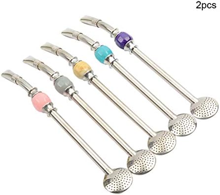 Fittoway 2Pcs Stainless Steel Spoon Straws Yerba Mate Bombilla for Mate Gourd Drinking with Cleaning Brush and Removable Filter Head