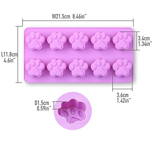 Cozihom Dog Paw Shaped Silicone Molds, 10 Cavity, Food Grade, FDA Approved, BPA Free for Chocolate, Candy, Cake, Pudding, Jelly. 4 Pcs