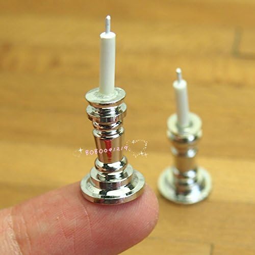 Bobominiworld 2 Pieces Metal Candelholders Dollhouse Miniatures Decoration 1:12 Scale Height 3.1cm Silver
