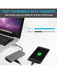 USB C Hub, 9 en 1 tipo C Hub con puerto VGA, 4 K USB C a HDMI, PD suministro de energía, 1 Gbps puerto Ethernet, Mic puerto de audio, lector de tarjetas SD TF, 2 puertos USB-3.0, portátil para MacBook Pro y ventana USB tipo C portátiles