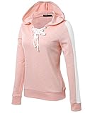 JayJay Women Striped Basic Lightweight Pullover Hoodie Sweatshirt with Contrast String