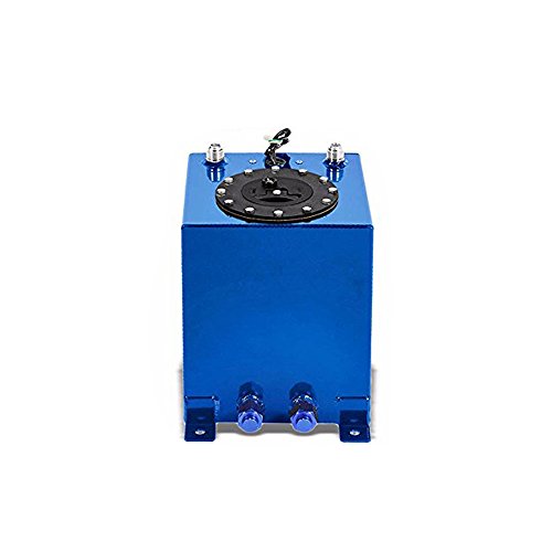 SUNROAD 2.5-Gallon Universal Fuel Cell Gas Tank Aluminum Polished Racing Street Drift Strip Fuel Cell Tank with Level Sender Blue