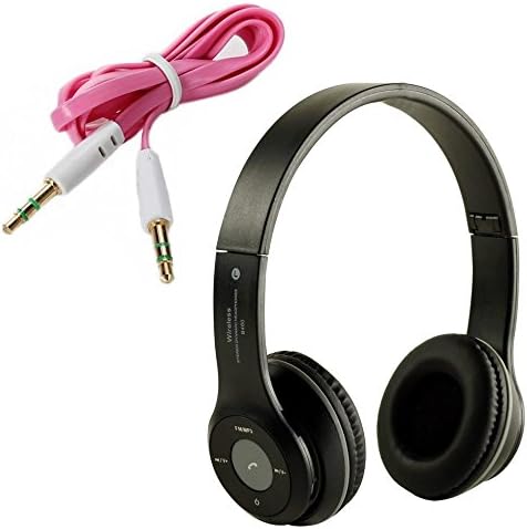 captcha B460 Wireless Bluetooth Foldable Stereo Headphones with Mic + USB Port and Flat AUX Cable with 3.5mm Male-Male Connectors for Smartphones