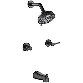 2 Handles Shower Faucet Set with Tub Spout Bathtub Shower Faucet Combo Set Shower System Complete Tub and Shower Trim Kit Wall Mounted Shower Fixtures Matte Black