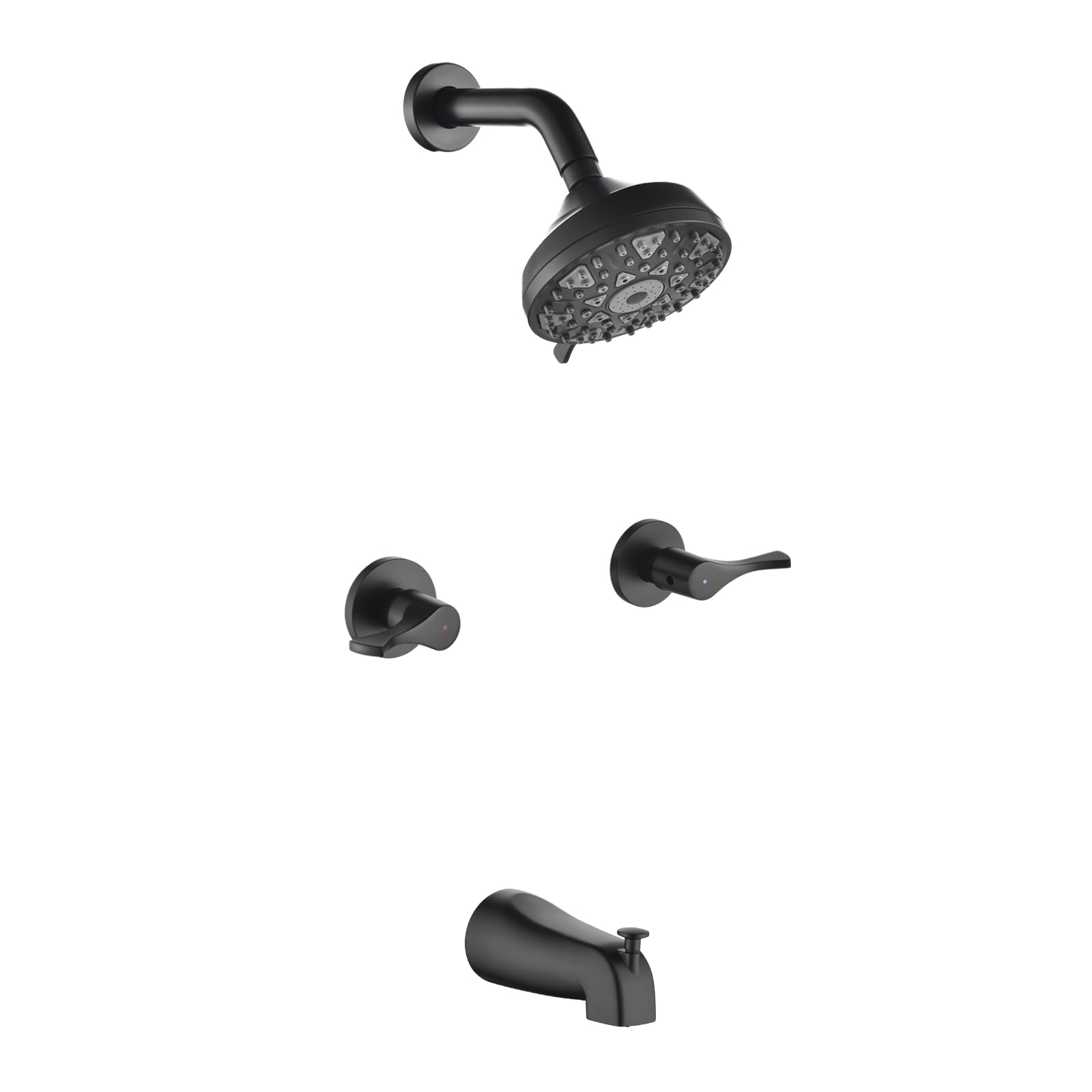Photo 1 of 2 Handles Shower Faucet Set with Tub Spout Bathtub Shower Faucet Combo Set Shower System Complete Tub and Shower Trim Kit Wall Mounted Shower Fixtures Matte Black