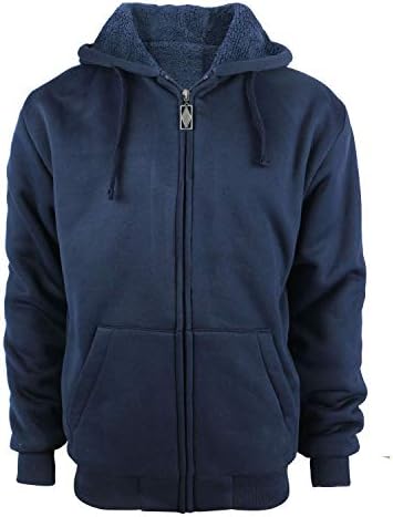 TanBridge Heavyweight Sherpa Lined Plus Sizes Warm Fleece Full Zip Mens Hoodie with Padded Sleeve & Rib Cuffs