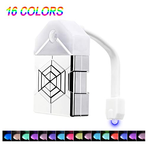 16-Color Motion Sensor LED Toilet Night Light with UV Sterilization Function Splashproof Toilet Bowl Light for Bathroom,Motion Detection,Silvery/Spider Web Design