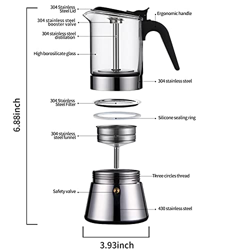Stovetop Espresso Coffee Maker With Pressure valve,SIXAQUAE Crystal