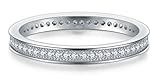 BORUO 2MM 925 Sterling Silver Ring, Cubic Zirconia CZ Wedding Band Stackable Ring Size 4-12