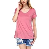 Fashionazzle Women's V Neck Short Sleeve with Pocket T-shirt Rayon Top