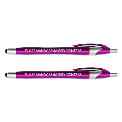 I Love German Wirehaired Pointers Stylus with Retractable Black Ink Ball Point Pen 2-in-1 Combo Works On Any Touch Screen Device - 2 Pack - Pink
