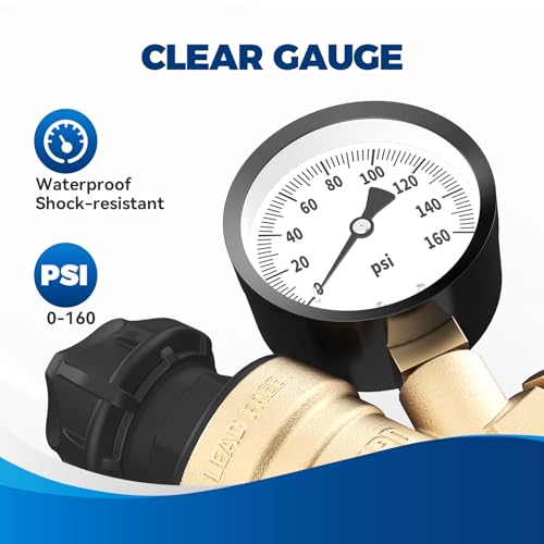 RVGUARD RV Water Pressure Regulator Valve With An Adjustable Knob, Tool-Free, CSA Approved, Lead-Free Brass Water Pressure Reducer with Gauge and Inlet Screen Filter for RV Camper Travel Trailer