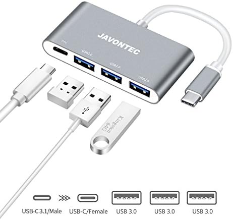JAVONTEC USB C Hub with 3 USB 3.0 Ports and USB-C Power Delivery, Multiport Type C Hub Adapter for Apple MacBook 12, MacBook Pro 13 15 (2016 2017), Google Chromebook, HP Spectre and more (Grey)