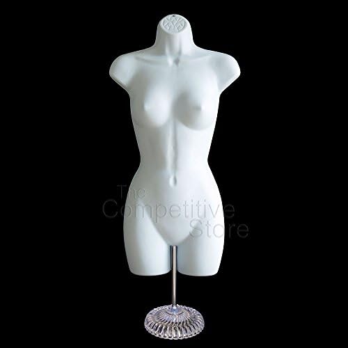 White Female Dress Mannequin Countertop Form (Hips Long) W/ Economic Plastic Base