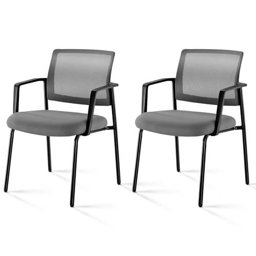 Mesh Back Stacking Arm Chairs, Office Reception Guest Chair with Upholstered Fa…