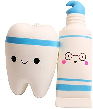 Slow Rising Squishy, 1 PC Smiley Tooth &amp; 1 PC Cartoon Toothpaste Squishies Stress Reliever Toys Charms Soft Squishy Toy (Blue)