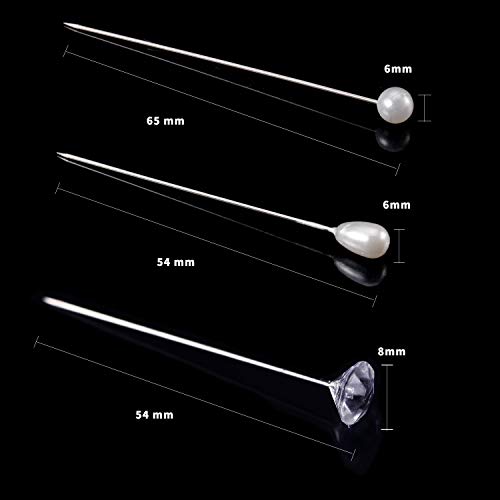 Senkary 300 Pieces Corsages Pins Flower Pins Floral Pins Diamond Crystal Pins Pearl Pins Straight Head Pins Wedding Bouquet Pins, 3 Styles