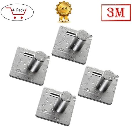 Towel Hook,Towel Hooks For Bathrooms with 3M Self Adhesive SUS 304 Stainless Steel Brushed Nickel For Kitchen Organizer(4 Pack)