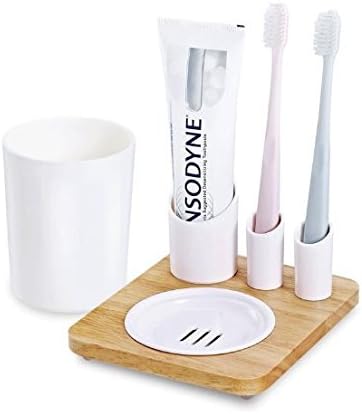xdobo Bathroom Multifunctional Toothbrush Toothpaste Holder Stand Organizer Plastic Storage Rack with wooden base, Toothbrush Holder with Japanese style, best gift for home and family