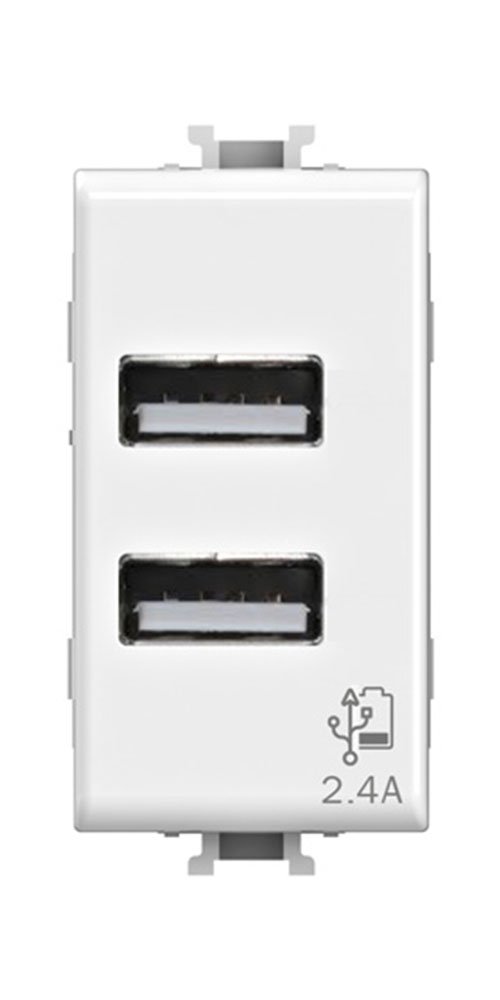 4Box, USB 2.4, USB Wall Socket 2.4 Amp, Compatible with Bticino Matix, White