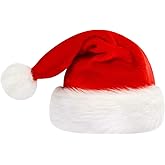 ccHuDE Christmas Velvet Hat Plush Santa Hat Xmas Beanie Hat Christmas Santa Cap Unisex Adult Classic Funny Christmas Hat Red