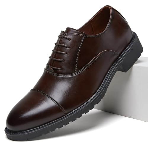 Men's Pointed-Toe Leather Dress Shoes - Formal Business Oxfords for Office & Wedding