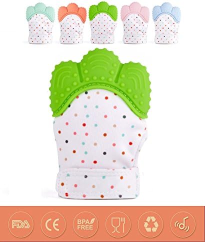 Teether Mitten Silicone Teething Gloves for Baby, Approved Self-Soothing Pain Relief Teething Toys, Prevent Baby from Eating Finger or Scratching Face(1-Pack, Green)