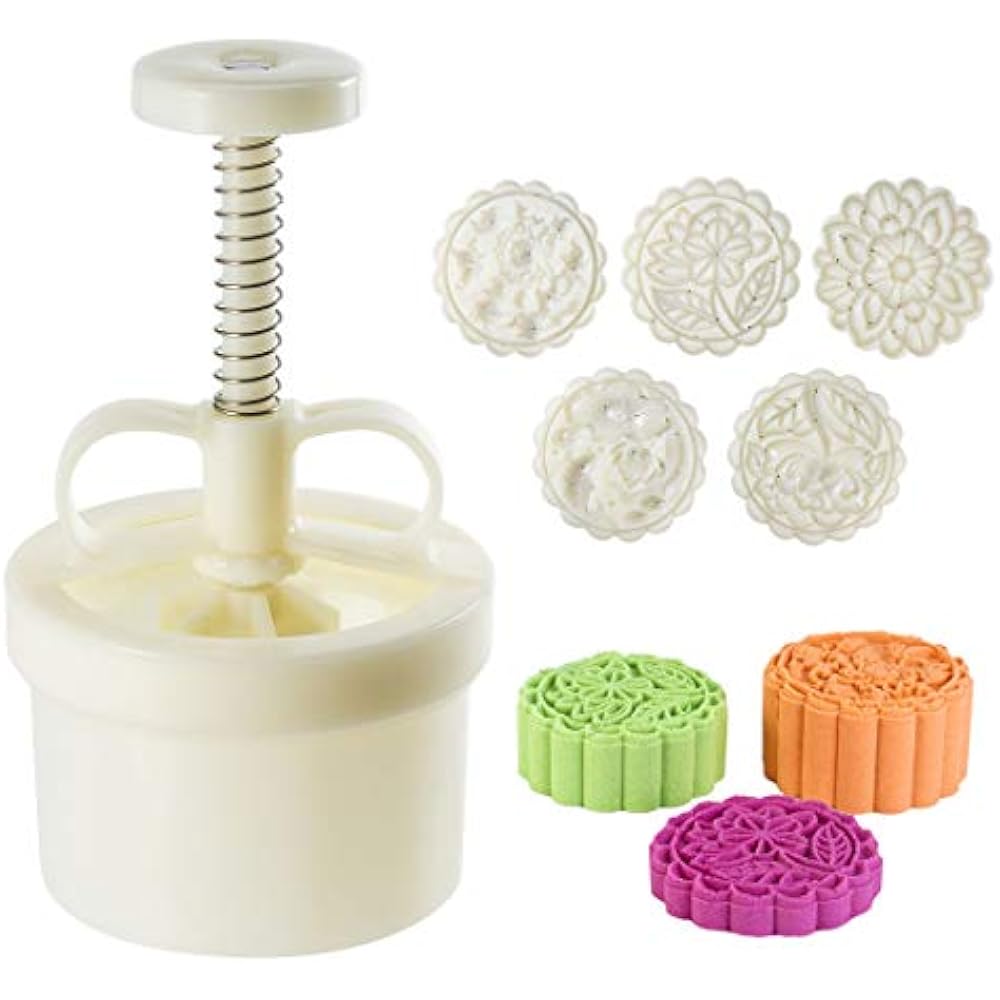 180g 5pcs Cookie Stamps Thickness Adjustable Moon Cake Mold Set Press