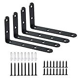 MINCORD 4Pcs Stainless Steel Heavy Duty L-Shaped Right Angle Corner Brace Joint Angle Bracket Shelf Bracket Wall Hanging with Screws Decorative Corner Brackets 125mmX75mm/5X3Inch,Black