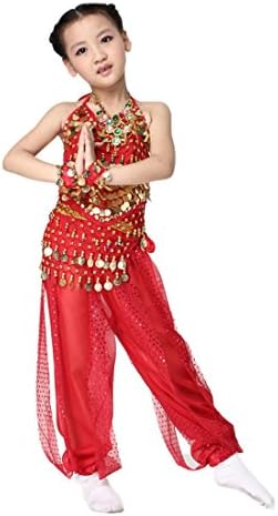 Kid's Belly Dance Girl Halter Top, Harem Pants, Halloween Costumes Set , red