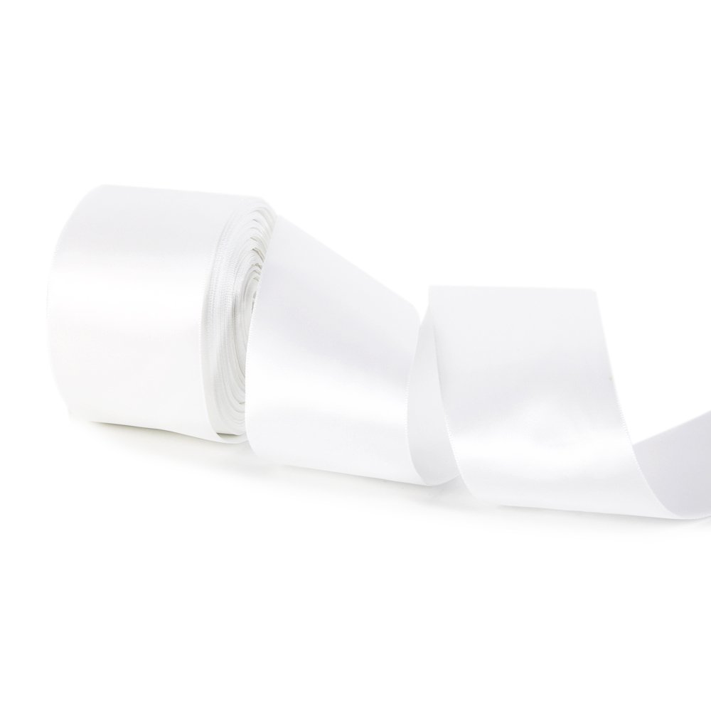 Double Face Satin Ribbon 20 Yards for Party Wedding Home Decoration Handmade Craft (3" Wide, 029 White)