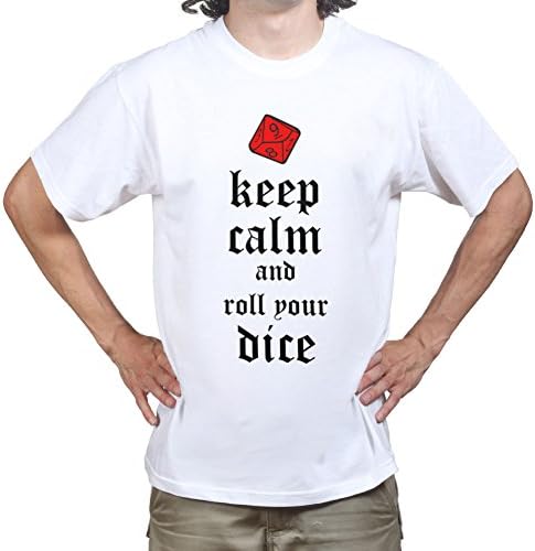 CeePeeTee Mens Keep Calm and Roll The Dice Gaming T-shirt M White