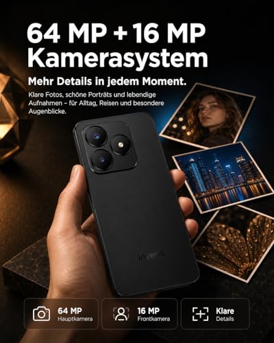 invens Note 5G Mobile Phone Without Contract + Bluetooth Headphones, 24GB + 256GB/1TB Android 15 Smartphone, 6.75 Inch HD+ Display, 5280mAh 64MP + 16MP, Dual SIM/Face ID/NFC/Fingerprint/3.5 mm Jack