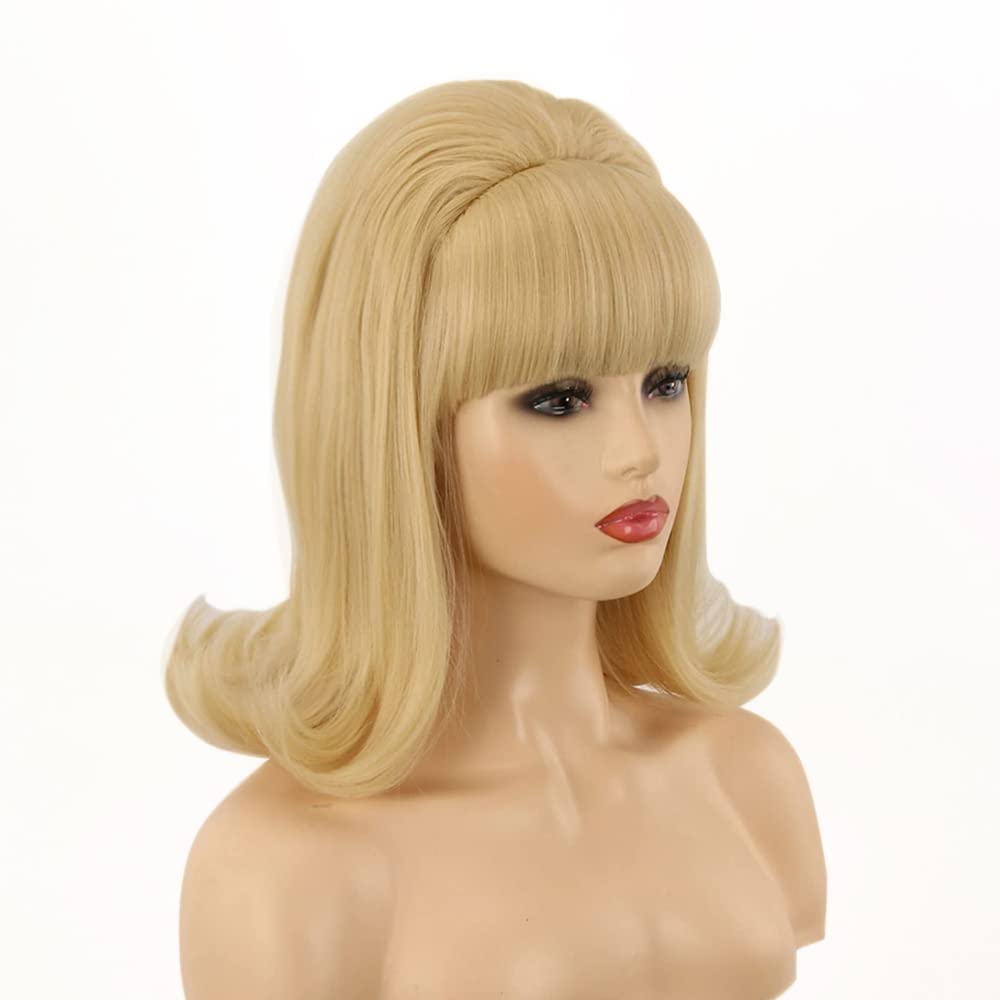 Retro Wigs For Women | FVCENT 60 70's Retro Beehive Style Vintage Look Flicked Beehive Bob 50's Style Wig Costume Women's Wig with Bangs (Blonde)